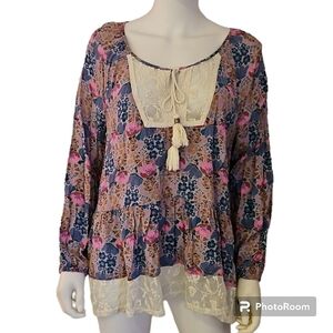 MATILDA JANE Floral Lace Tie Tassel Lace Boho Festival Blouse Large